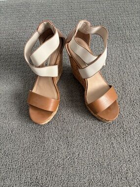 Steve Madden Brown Wedge Sandals with Cream Straps